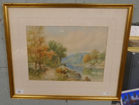 Watercolour - River landscape signed William Henry Mander