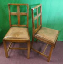 Set of 4 Arts & Crafts chairs with leather seats