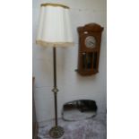 1940s wall clock, brass floor lamp and wall mirror