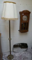1940s wall clock, brass floor lamp and wall mirror