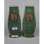Pair of unusual Royal Worcester green vases - Approx height 26.5cm
