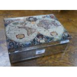 Glass trinket map box - approx L: 26cm W: 18cm H: 9.5cm