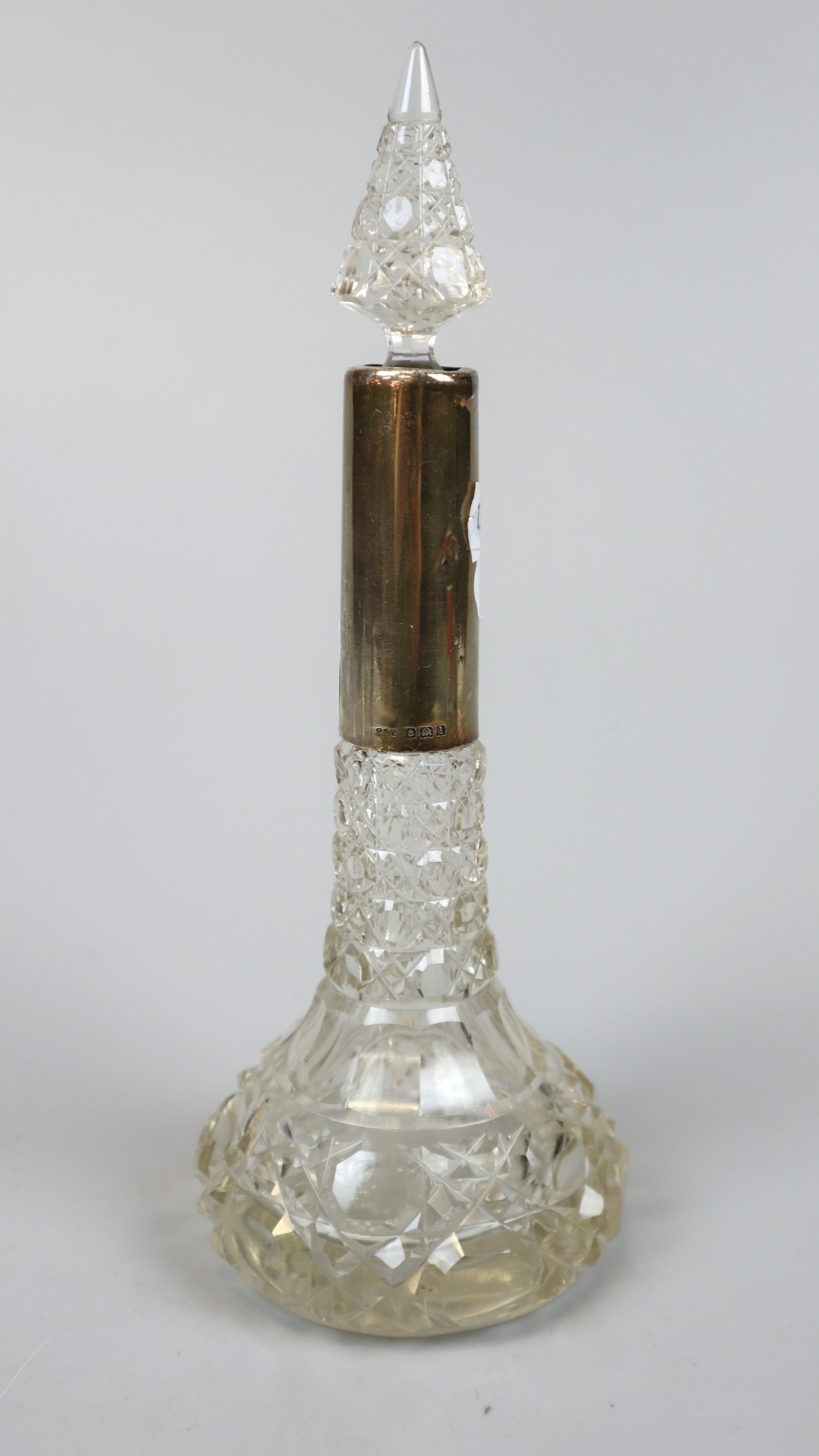 Silver mounted cut glass perfume bottle together with 2 hallmarked silver lidded glass pots - Image 7 of 7