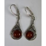 Pair of silver and amber earrings