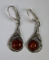 Pair of silver and amber earrings