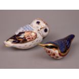 2 Crown Derby paperweights Jenny Wren and Owl