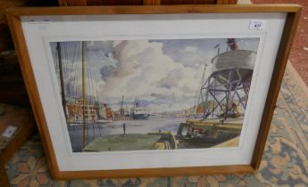 Frank Henry Mason watercolour - Harbour scene - Approx image size: 51cm x 36cm