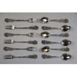 Set of German silver dessert forks and spoons - Approx weight 138g