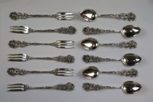 Set of German silver dessert forks and spoons - Approx weight 138g