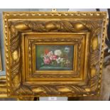 Oil on board still life in ornate gilt frame - Approx image size: 16cm x 11cm