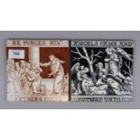 2 Wedgwood decorative tiles -He purges his father's house & Angels came and ministered unto him