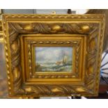 Oil on board sailing boat seascape in ornate gilt frame - Approx image size: 16cm x 11cm