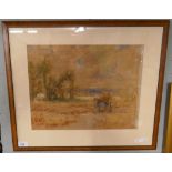Watercolour of a harvest scene signed Lester Sutcliffe