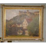 Oil on canvas Harburg castle, Bavaria - Approx image size: 55cm x 44cm