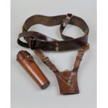 WW2 Brown leather Sam Browne belt with sword frog and holster for ceremonial/parade flag