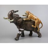 Large Beswick elephant & tiger - Approx height 30cm A/F