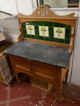 Marble top tile back washstand - Approx L: 91cm D: 46cm H: 130cm