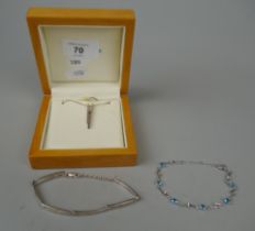 Silver necklace together with silver stone set bracelet