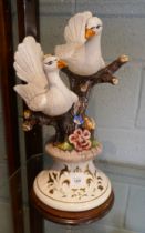 Capodimonte doves on a branch - Approx height: 47cm