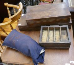 Collection of vintage cash registers and cash bags