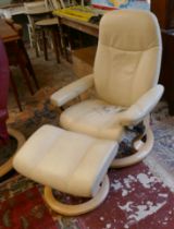 Stressless reclining chair together with matching footstool - Cream