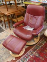 Stressless reclining chair together with matching footstool - Burgundy