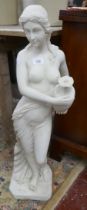 Marble-stone statue of lady with urn - Approx height: 80cm
