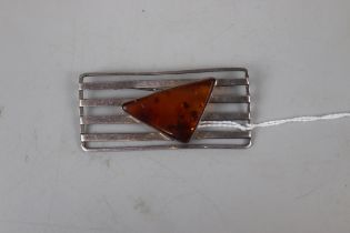 Old silver & amber brooch