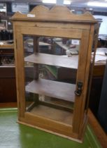 Pine and glass display cabinet - Approx size: W: 49cm D: 31cm H: 78cm