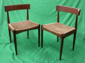 Set of 8 Mid Century teak & paper cord chairs By Arne Hovmand-Olsen For Mogens Kold