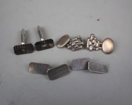 3 pairs of silver cufflinks