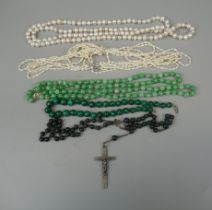 Collection of beaded jewellery to include malachite and hallmarked silver crucifix