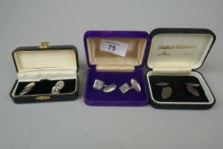 3 pairs of hallmarked silver cufflinks dated 1974,1957 & 1979