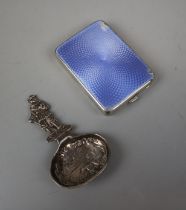 Hallmarked silver calling card holder together with a hallmarked silver tea caddy spoon - Approx