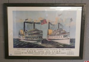 Print of two American paddle steamers