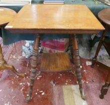 Oak 2 tier occasional table on interesting cast dolphin feet - Approx size: W: 61cm D: 61cm H:76cm