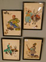 4 humour pictures - signed Jaber - Approx image sizes: 20.5cm x 29cm