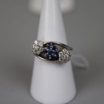Fine 18ct white gold sapphire & diamond set ring - Size N