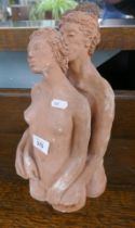 Terracotta figure of lovers - Approx height: 31cm