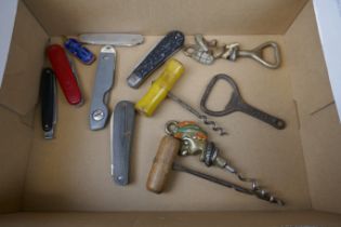 Collection of vintage pen knives and corkscrews