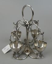 White metal egg and spoon cruet set