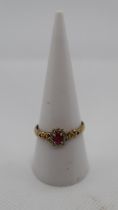 9ct gold ruby and diamond cluster ring - Size Q½