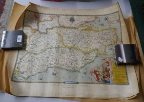 2 old maps - Saxtons map of Kent, Sussex, Surry and Middlesex 1575 & Saxtons map of Derbyshire 1577