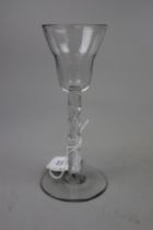 Georgian wine glass with pan top on a multi-strand open spiral stem with conical foot