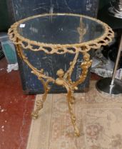 French style gilt metal table with glass top - Approx height: 66cm
