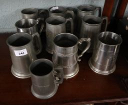 Collection of 10 pewter tankards