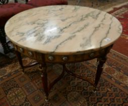 Decorative French marble topped coffee table - Approx size: Diameter 85cm, Height 50cm