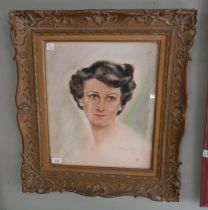 Pastel portrait of a lady signed Tracy La Foglia 1952