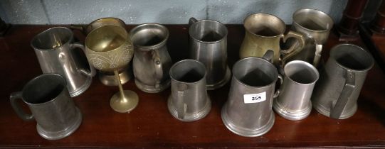 Collection of mostly pewter tankards etc