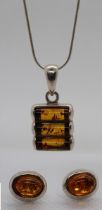 Silver and Amber pendant and earrings set